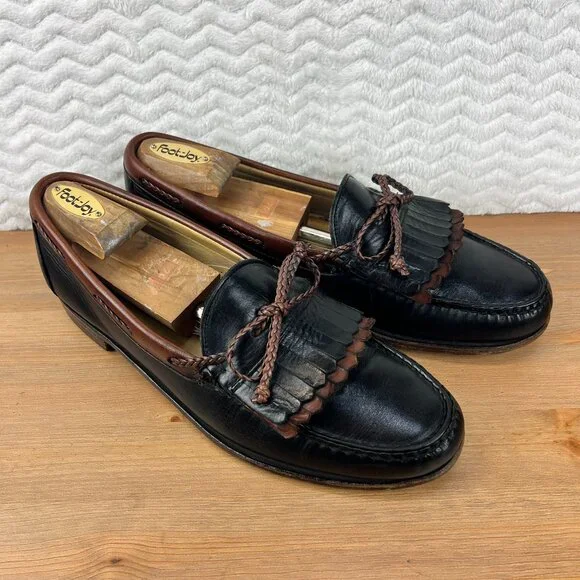 Allen Edmonds Woodstock Loafers Kiltie Braided Tassel Mens 11 B USA Slip On Blk - Picture 1 of 16